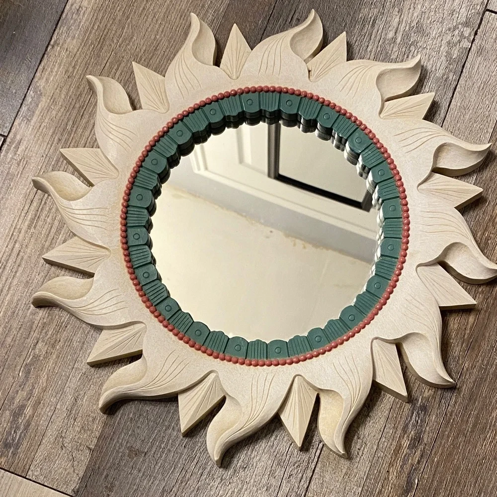 Vintage Home Interiors Cream and Green Decorative Mirror